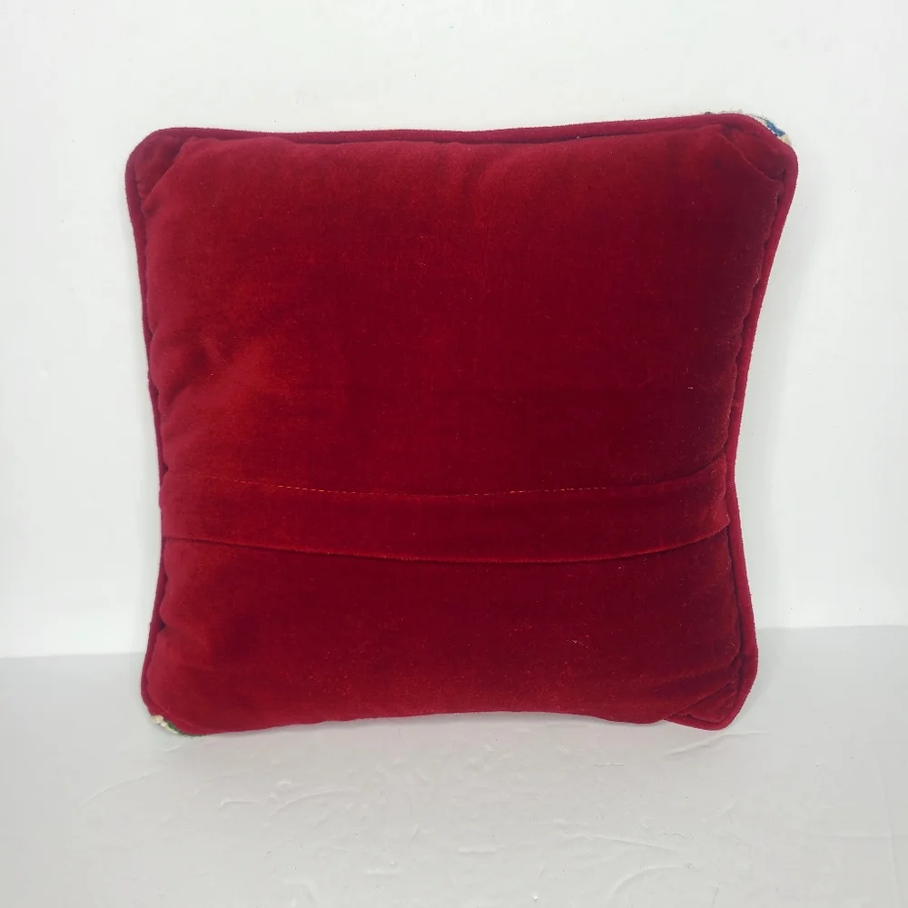 Vintage Christmas Needlepoint Santa and Children‎ Small Accent Pillow